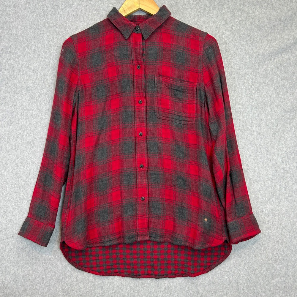 Madewell Plaid Flannel Button Down Shirt Red Gray Cabin Cottagecore Womens Small